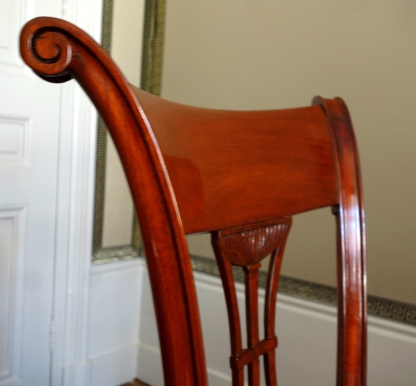 Demay : pair of mahogany chairs, horsehair cover, late 18th century (Directoire period)