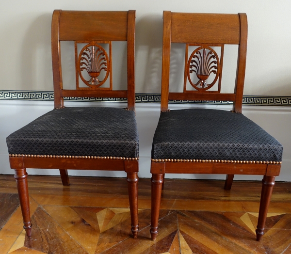 Jacob Desmalter : paire de chaises d'époque Empire en acajou, crin de cheval - estampille