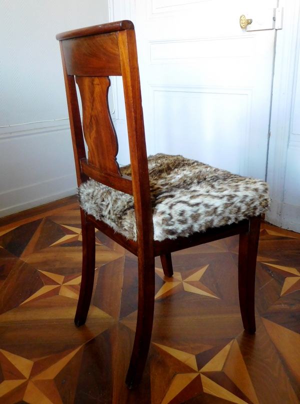 Pair of Empire mahogany chairs, leopard-fashioned cover, early 19th century