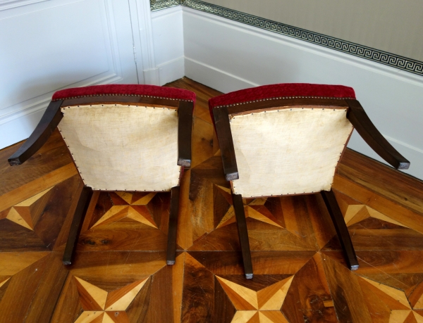 Paire de chaises d'époque Empire en acajou - velours frappé