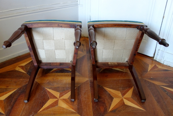 Paire de chaises par Jacob pour Louis Philippe au Chateau de Bizy - estampilles et marques au feu