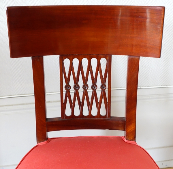 Pair of mahogany Klismos-shaped chairs stamped Chapuis - late 18th century