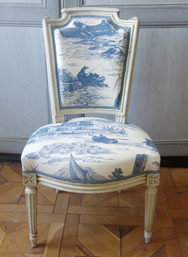 Paire de chaises d'époque Louis XVI - toile de Jouy Guéthary - Guetaria