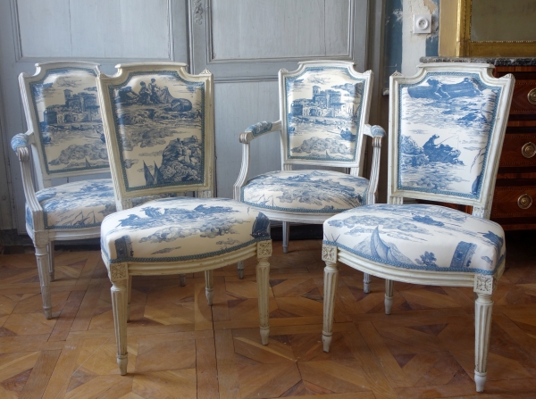 Paire de chaises d'époque Louis XVI - toile de Jouy Guéthary - Guetaria