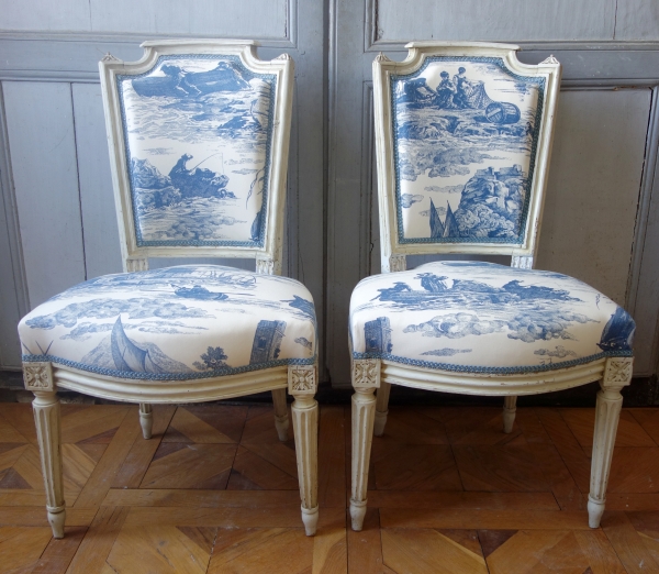 Paire de chaises d'époque Louis XVI - toile de Jouy Guéthary - Guetaria