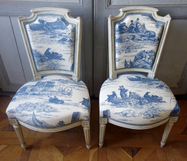 Paire de chaises d'époque Louis XVI - toile de Jouy Guéthary - Guetaria