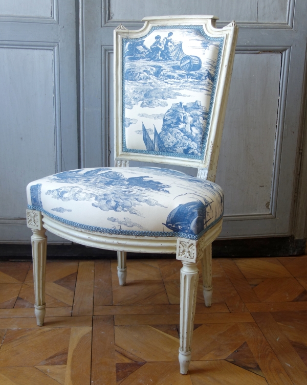 Paire de chaises d'époque Louis XVI - toile de Jouy Guéthary - Guetaria