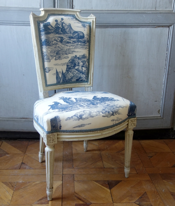 Paire de chaises d'époque Louis XVI - toile de Jouy Guéthary - Guetaria