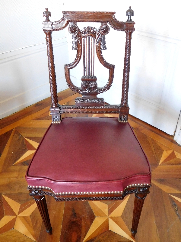 Pair of finely carved mahogany lyre-back chairs, Louis XVI production - stamped Georges Jacob