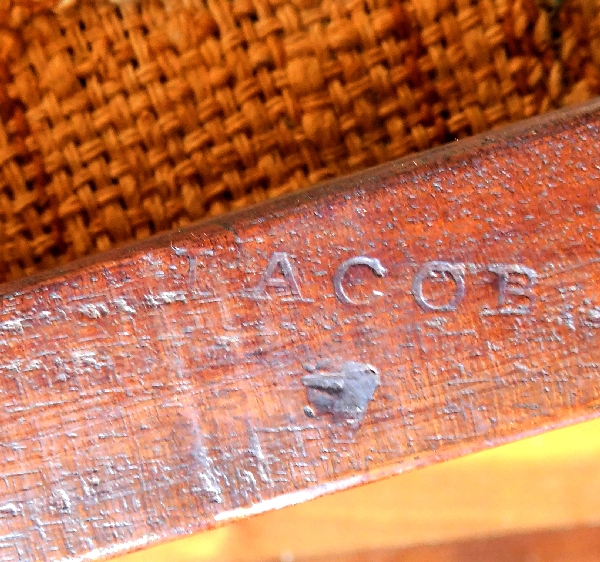 Pair of finely carved mahogany lyre-back chairs, Louis XVI production - stamped Georges Jacob