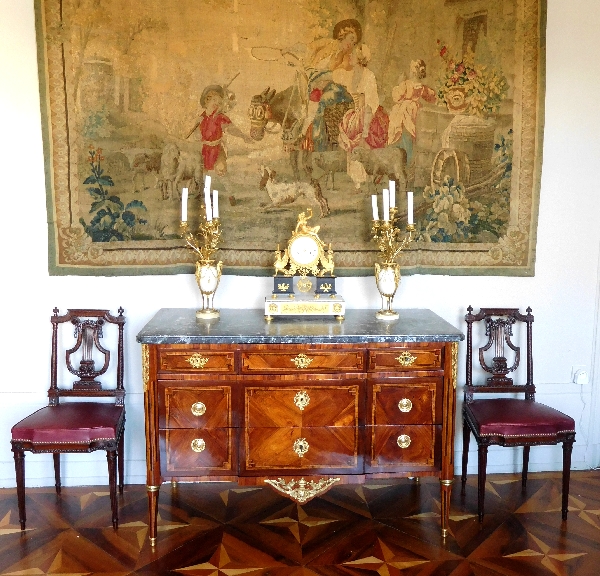 Pair of finely carved mahogany lyre-back chairs, Louis XVI production - stamped Georges Jacob