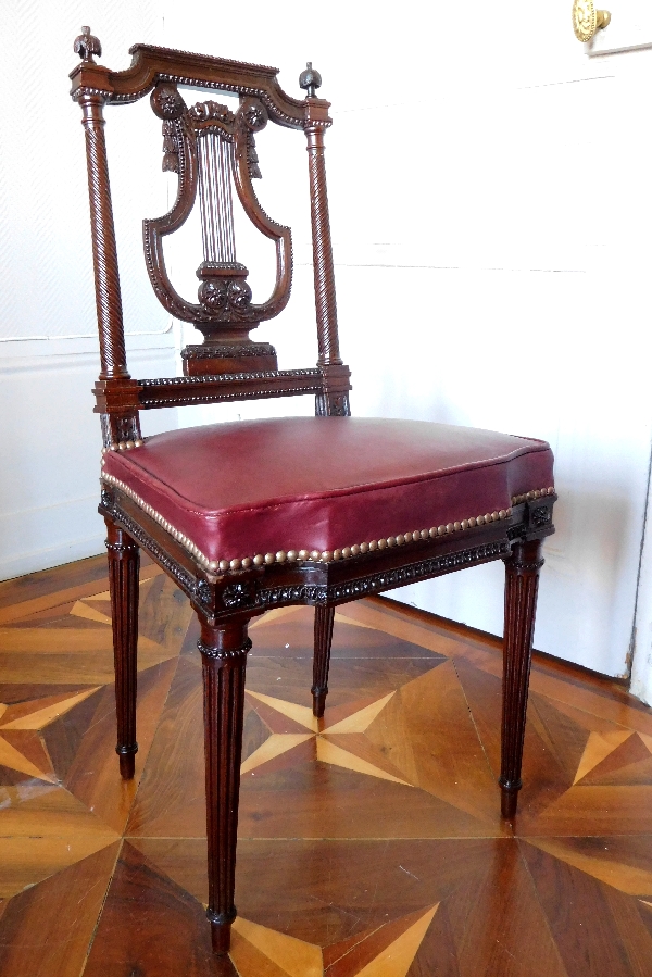 Pair of finely carved mahogany lyre-back chairs, Louis XVI production - stamped Georges Jacob