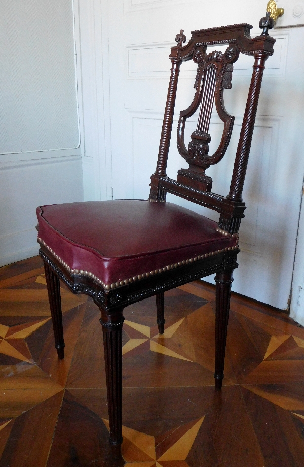 Pair of finely carved mahogany lyre-back chairs, Louis XVI production - stamped Georges Jacob