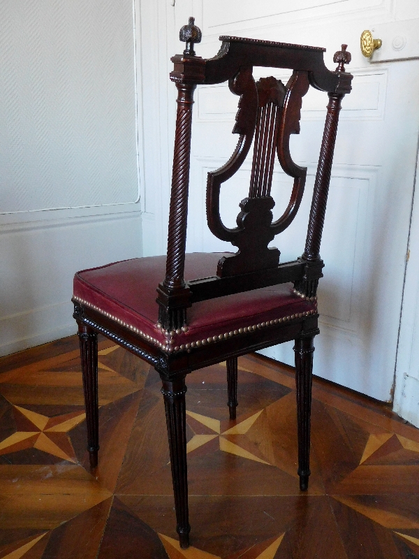 Pair of finely carved mahogany lyre-back chairs, Louis XVI production - stamped Georges Jacob