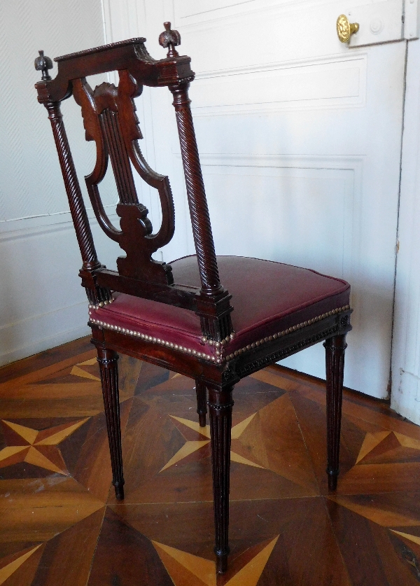 Pair of finely carved mahogany lyre-back chairs, Louis XVI production - stamped Georges Jacob