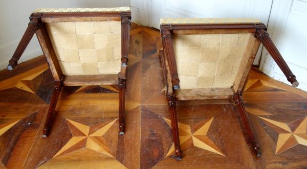 Georges Jacob : pair of mahogany Louis XVI chairs, lyra-shaped backrest