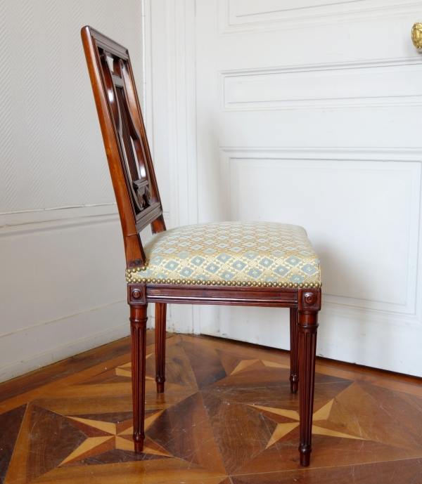 Georges Jacob : pair of mahogany Louis XVI chairs, lyra-shaped backrest