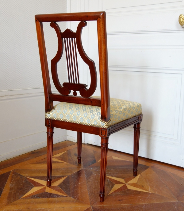 Georges Jacob : pair of mahogany Louis XVI chairs, lyra-shaped backrest