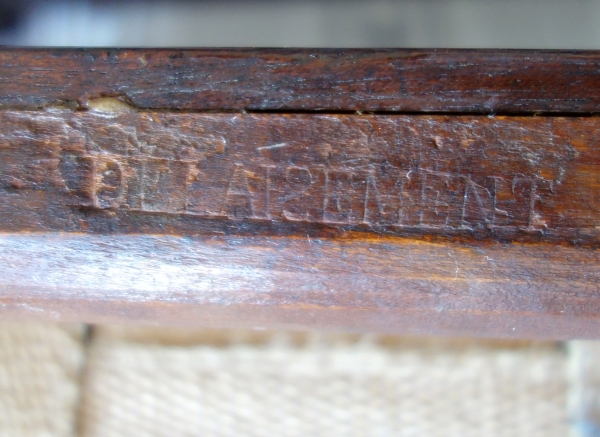 Delaisement : pair of mahogany Louis XVI chairs, lyra-shaped backrest - stamped