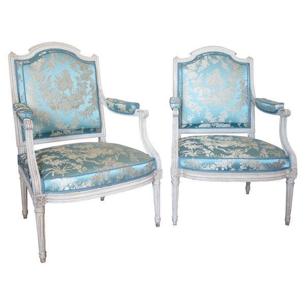 JB Boulard, menuisier du roi : paire de fauteuils à la Reine d'époque Louis XVI, estampillés