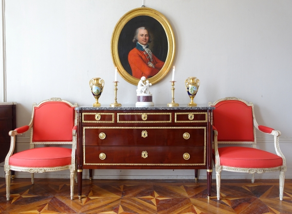 Adrien Pierre Dupain : pair of Louis XVI armchairs, 18th century - stamped