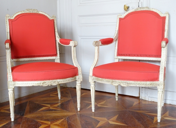 Adrien Pierre Dupain : pair of Louis XVI armchairs, 18th century - stamped