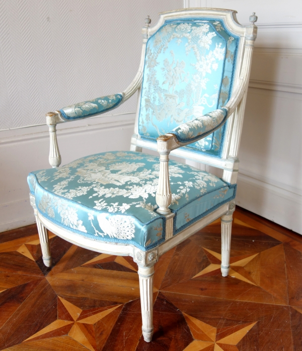 Paire of Louis XVI armchairs, late 18th century circa 1788-1790, light blue silk