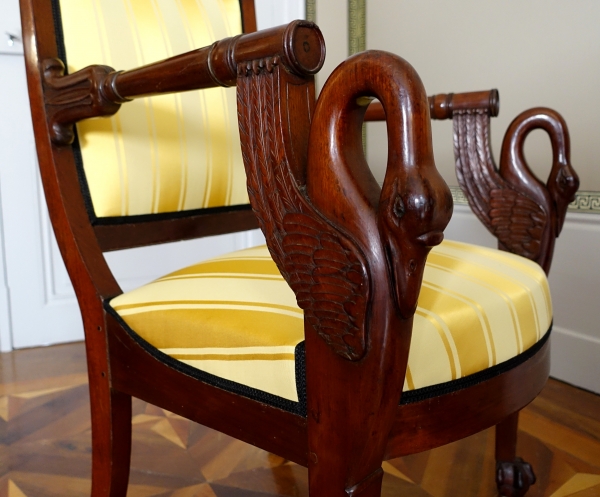 Pair of Empire mahogany armchairs - swan-shaped armrests - attributed to Bellangé