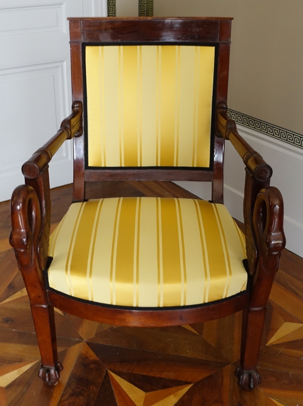 Pair of Empire mahogany armchairs - swan-shaped armrests - attributed to Bellangé