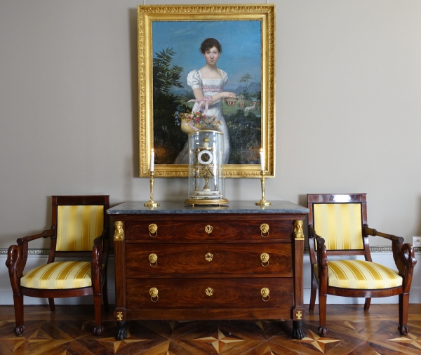 Pair of Empire mahogany armchairs - swan-shaped armrests - attributed to Bellangé