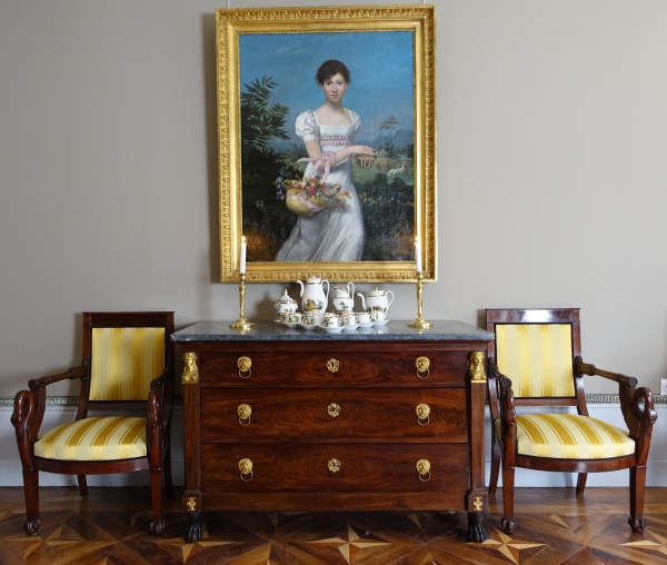 Pair of Empire mahogany armchairs - swan-shaped armrests - attributed to Bellangé
