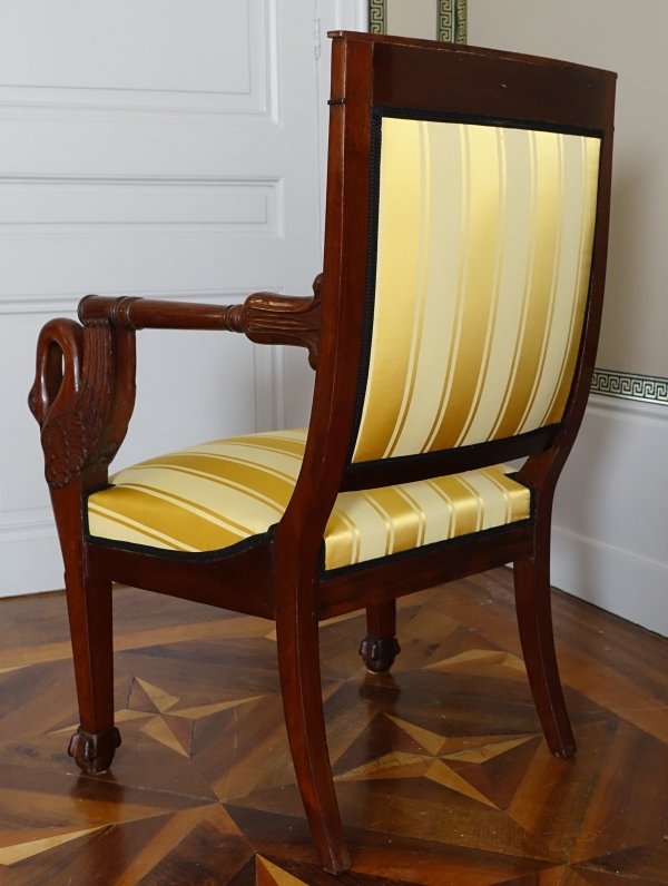 Pair of Empire mahogany armchairs - swan-shaped armrests - attributed to Bellangé