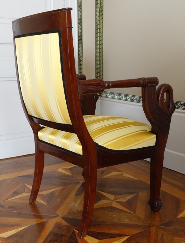 Pair of Empire mahogany armchairs - swan-shaped armrests - attributed to Bellangé