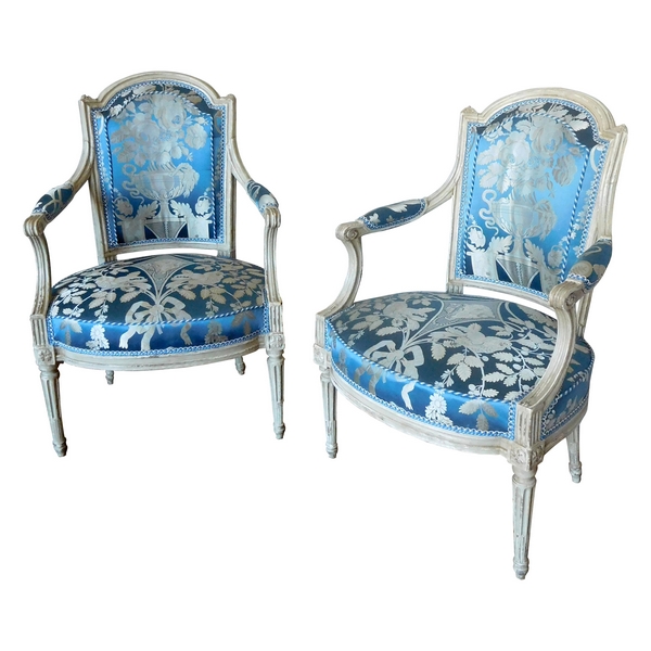 Claude Sene : pair of Louis XVI cabriolet armchairs stamped, 18th century