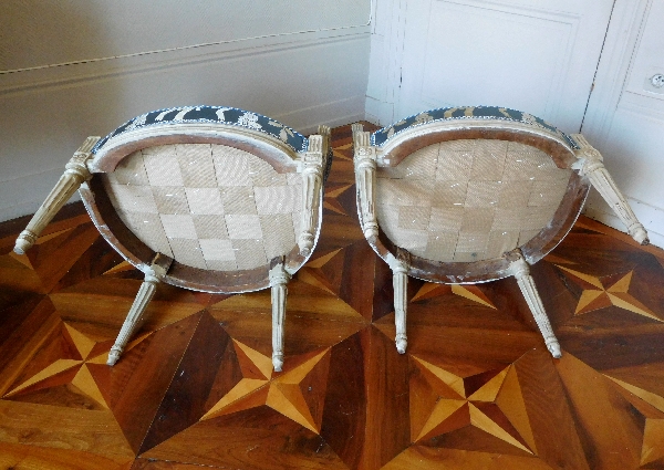 Claude Sene : pair of Louis XVI cabriolet armchairs stamped, 18th century