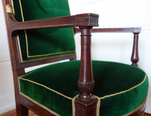 Pair of Directoire mahogany and ormolu armchairs, late 18th century circa 1790 attributed to Jacob