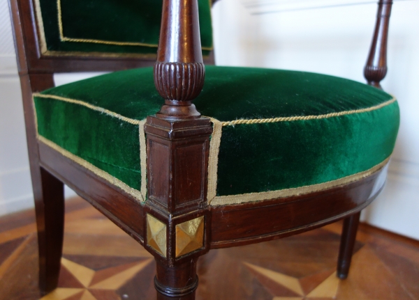 Pair of Directoire mahogany and ormolu armchairs, late 18th century circa 1790 attributed to Jacob