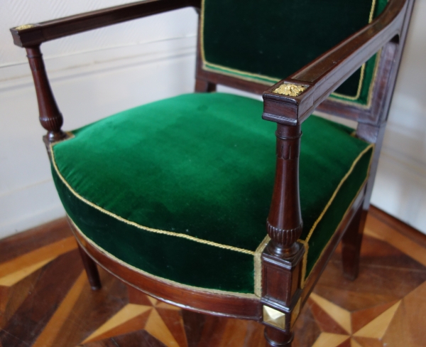 Pair of Directoire mahogany and ormolu armchairs, late 18th century circa 1790 attributed to Jacob