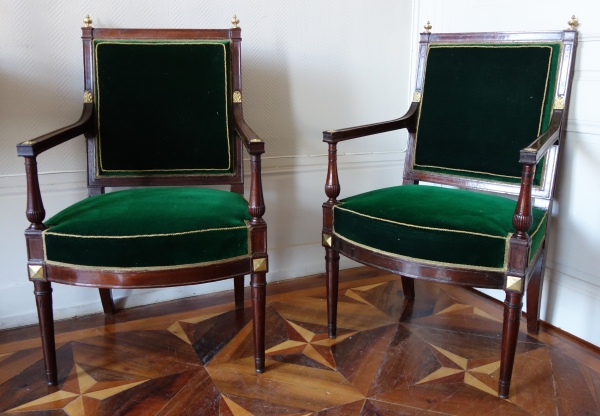 Pair of Directoire mahogany and ormolu armchairs, late 18th century circa 1790 attributed to Jacob