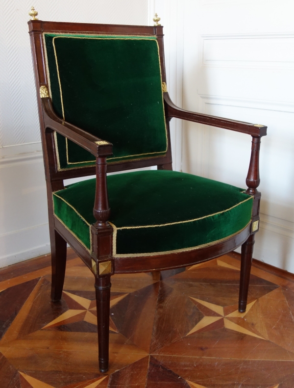 Pair of Directoire mahogany and ormolu armchairs, late 18th century circa 1790 attributed to Jacob