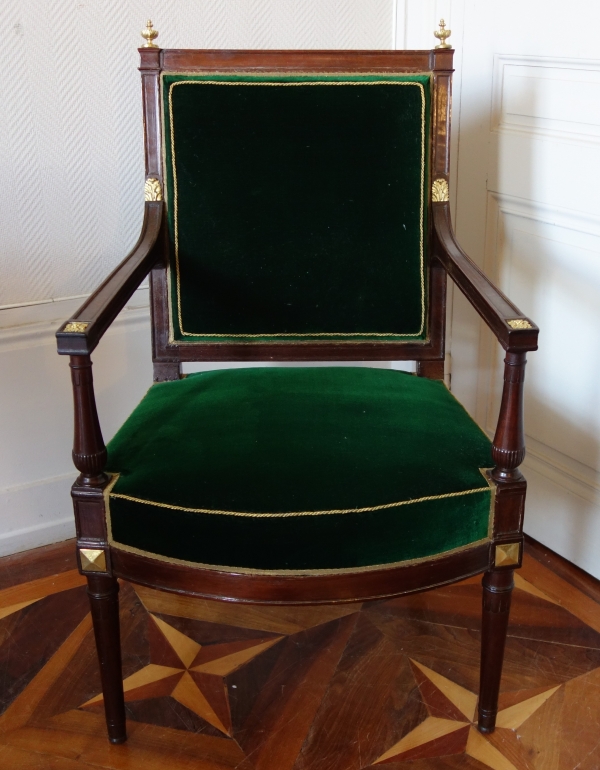 Pair of Directoire mahogany and ormolu armchairs, late 18th century circa 1790 attributed to Jacob