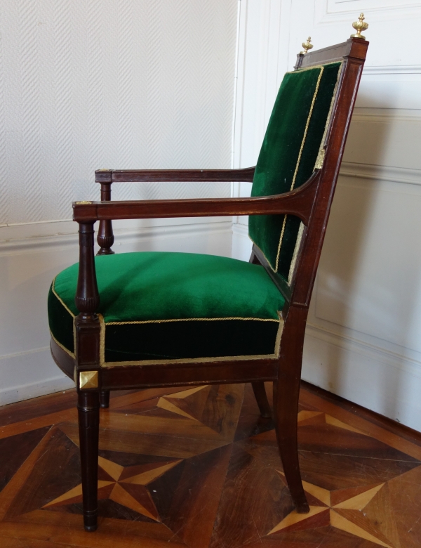 Pair of Directoire mahogany and ormolu armchairs, late 18th century circa 1790 attributed to Jacob