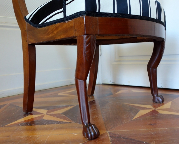 Pair of Directoire mahogany armchairs, lyra-shaped backrest, late 18th century