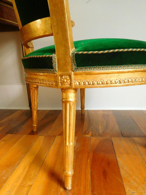 Pair of Louis XVI gilt armchairs, Boulard, seatmaker for the King of France, 18th century