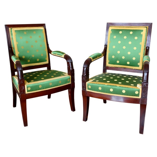 Pair of Empire mahogany armchairs - attributed to Bellange