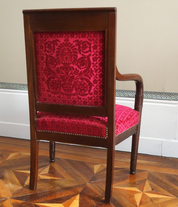 Paire de fauteuils d'époque Empire en acajou - velours frappé de la Manufacture Bonvallet