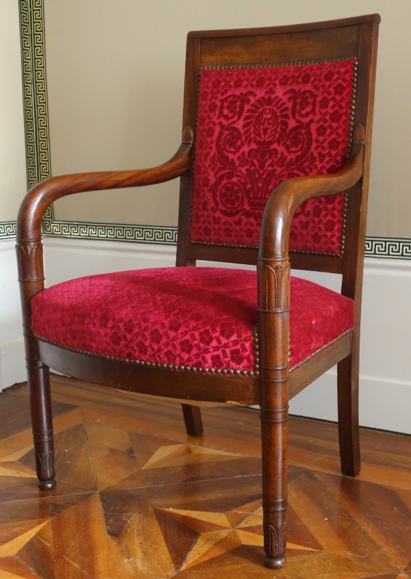 Paire de fauteuils d'époque Empire en acajou - velours frappé de la Manufacture Bonvallet