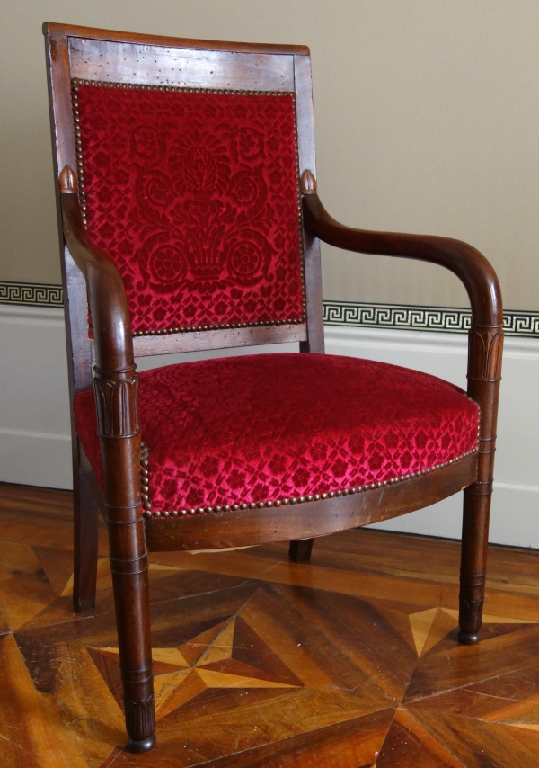 Paire de fauteuils d'époque Empire en acajou - velours frappé de la Manufacture Bonvallet