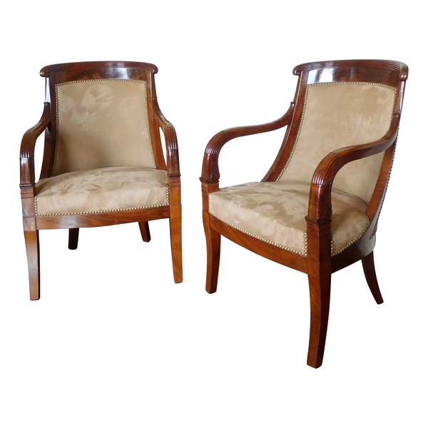 Pair of mahogany gondole armchairs - Empire Restoration period - early 19th century