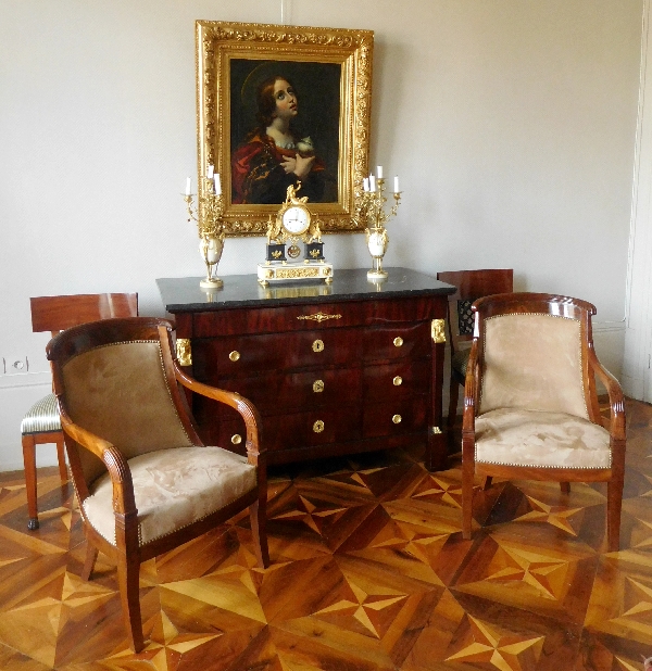 Pair of mahogany gondole armchairs - Empire Restoration period - early 19th century